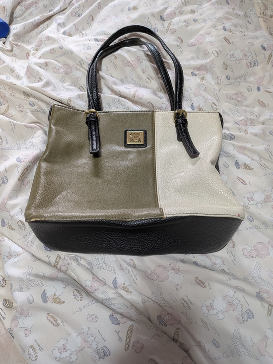 Anne Klein Handbags - Anne Klein Olive, Cream & Black Two-Tone Tote